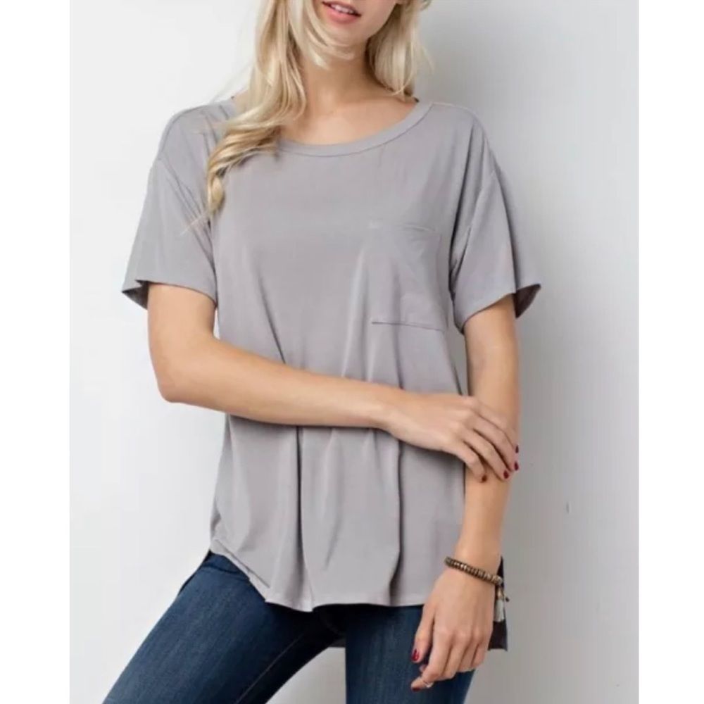 NEW Mittoshop Silver/Gray Loose Fit Bamboo Top with a Pocket